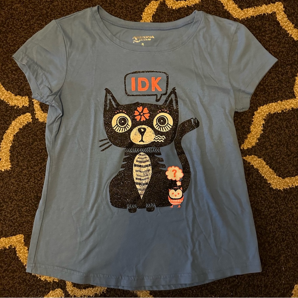 Girls XL Arizona Jean Co Sparkly Cat IDK T-Shirt
